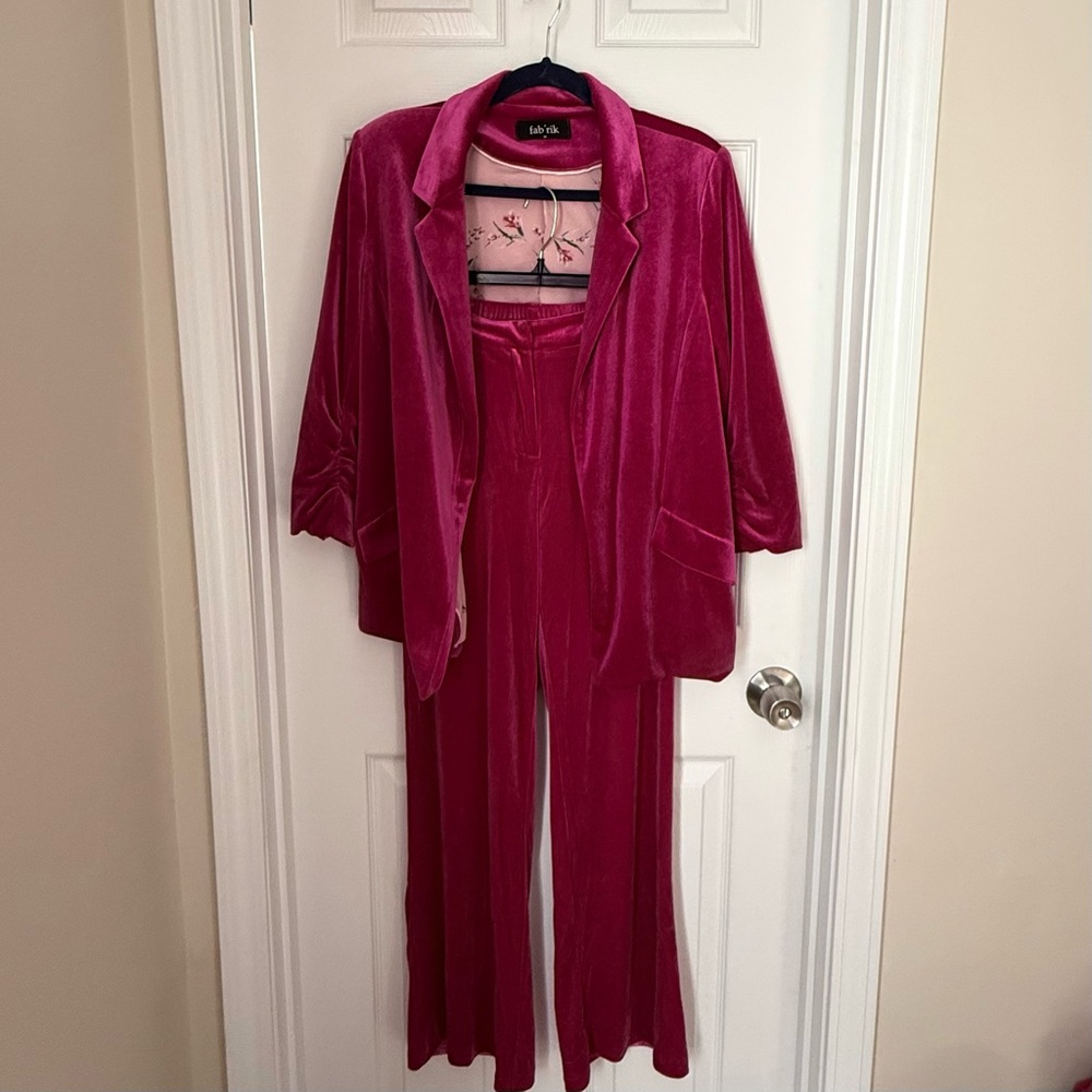 fab'rik Pink Velvet Blazer and Pants Set